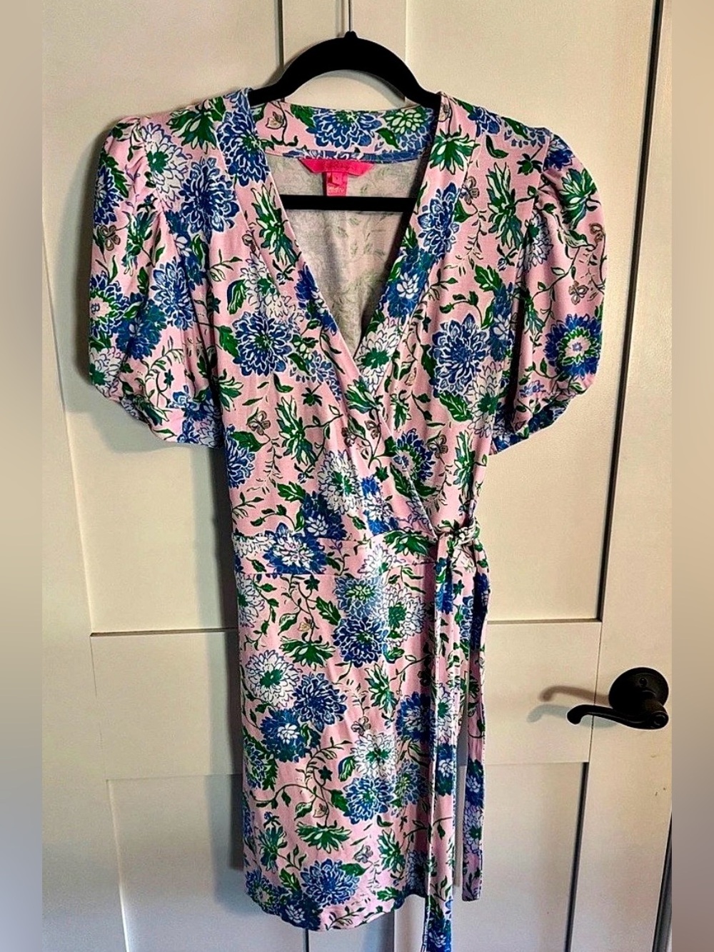 Lilly Pulitzer Floral Wrap romper Pink Blue Size Medium
